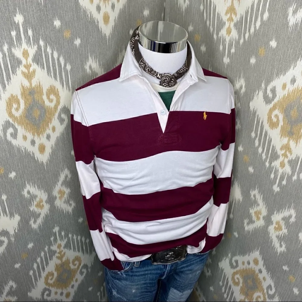 Polo Ralph Lauren Maroon & White Stripe Iconic Rugby Shirt